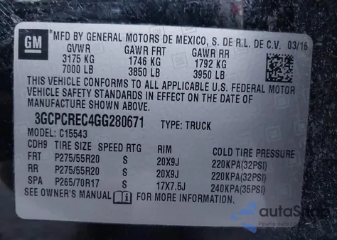 2016 Chevrolet Silverado 1500 1Lt z USA, uszkodzony, nr VIN 3GCPCREC4GG280671